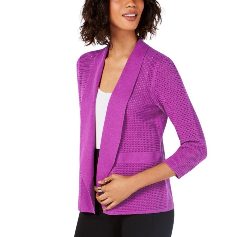 Alfani Fuchsia Open Knit Linen Blend Cardigan Size Large ( NWOT) - Picture 3 of 11